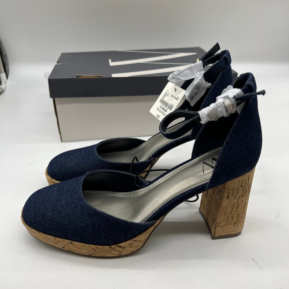 Worthington Womens Panama Block Heel Pumps Denim Size 8.5M